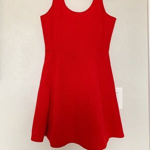 red ribbed skater dress